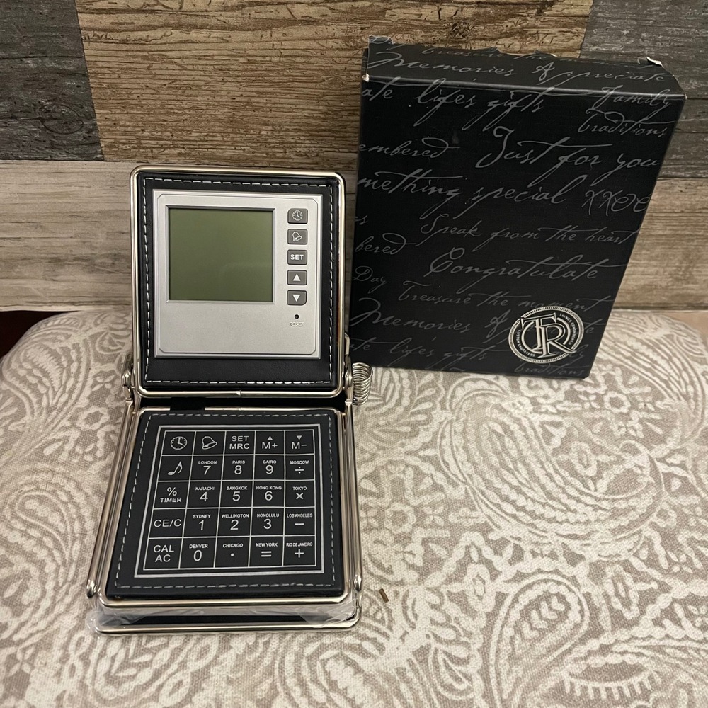Things Remembered World Time Calculator Memo Pad Set Silver Black SKU 598428 NEW